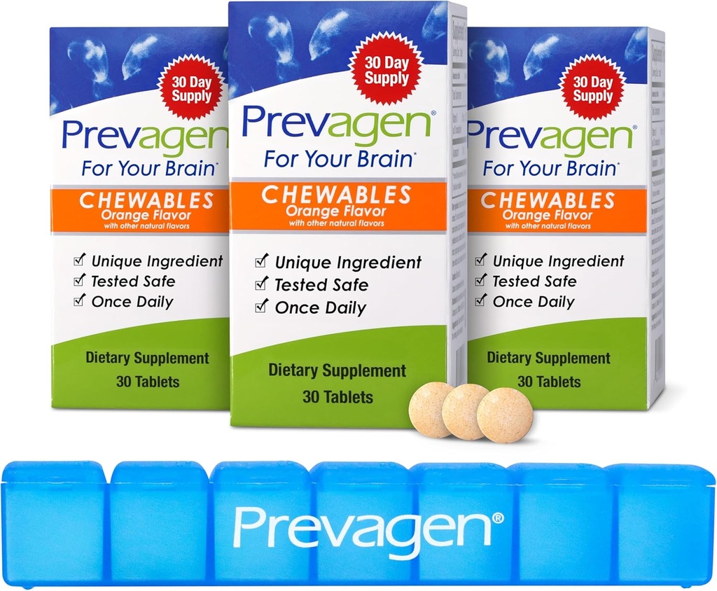 Prevagen Regular Strength Orange Chewables - 90 Tablets (3 Month Supply) | Formulated for Your Brain | 10mg of Apoaequorin Plus Vitamin D3 with 7-Day Pill Minder