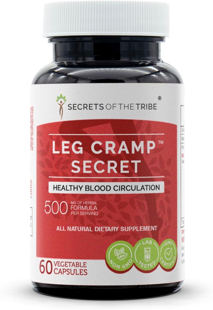 Leg Cramp Secret 60 kapsler, 500 mg, Original Quinine Formel, Cinchona Bark. Sund blodcirkulation (60 kapsler)