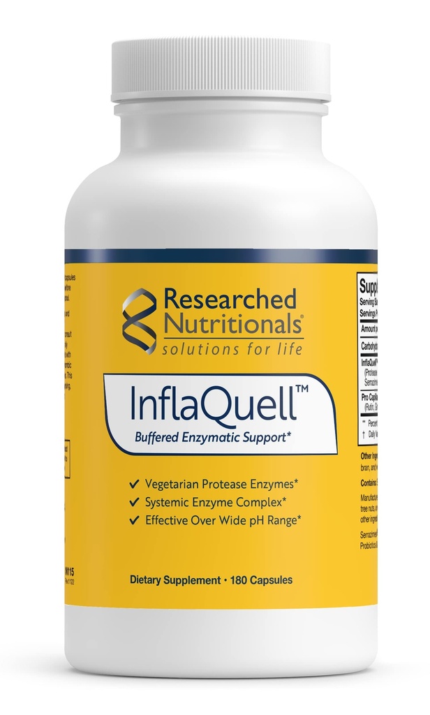 Forsøget næringsværdi InflaQuell - Vegetarisk Proteolytiske enzymer, Ginger & Rutin supplement for inflammation respons, Vaskulære & Respiratoriske Support (180 kapsler)