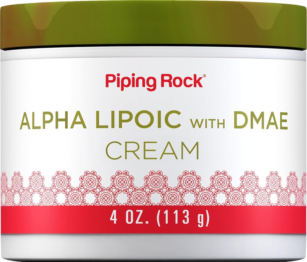 Piping Rock Alpha Lipoic Acid Mead124; 4 oz Mead124; med DMAE Cream Mead124; Hydrating & Firming for face & Skin Mead124; Non GMO, Gluten Free