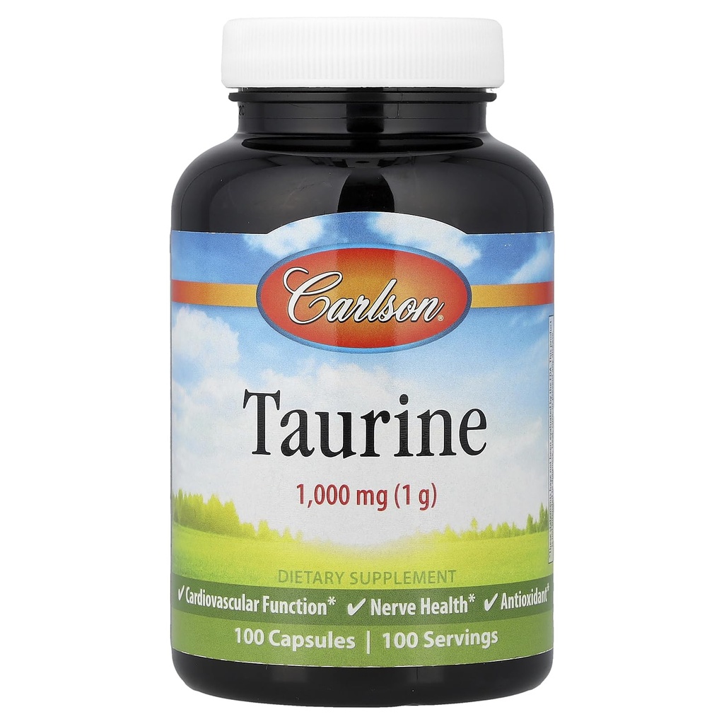 Carlson - Taurine, Free- Form Aminosyre, Support, Nerve Sundhed & Muskelfunktion, 100 kapsler