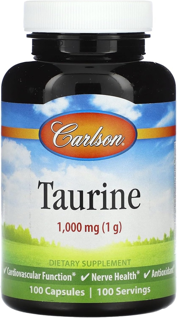 Carlson - Taurine, Free- Form Aminosyre, Support, Nerve Sundhed & Muskelfunktion, 100 kapsler