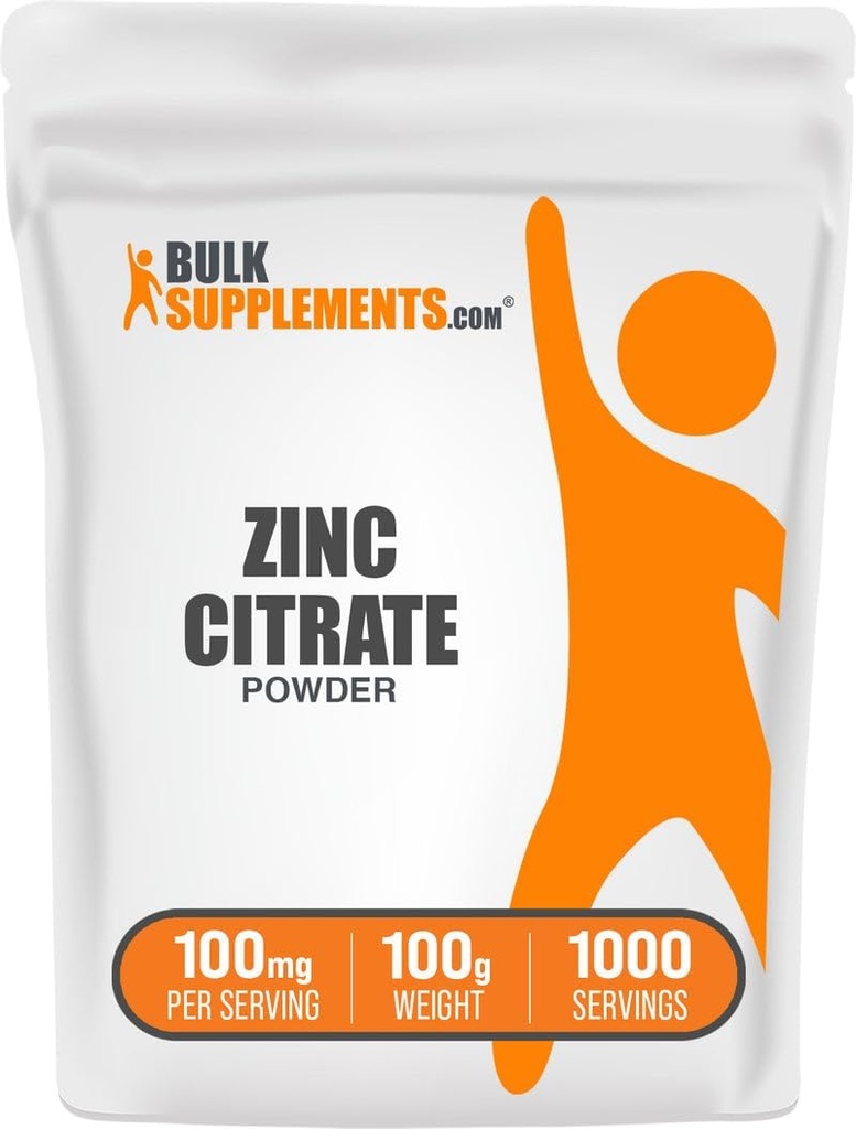 BulkSupplements.com Zink Citrate Powder - Zink Kosttilskud, Mineral supplement, til immunforsvar - Gluten Free, 100mg per Serving, 100g (3,5 oz) (pakke med 1)
