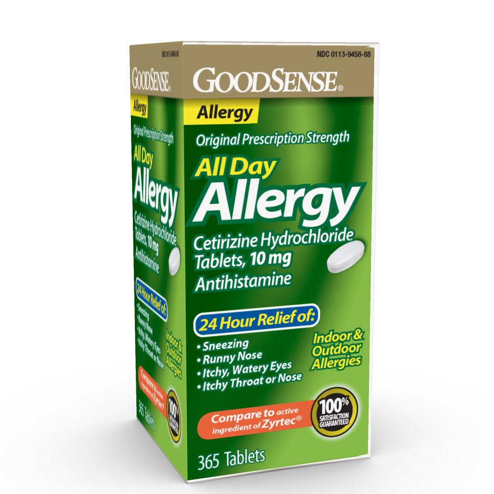 GoodSense Allergi, Cetirizin Hydrochloridtabletter, 10 mg, Antihistamin, 365 Tælling