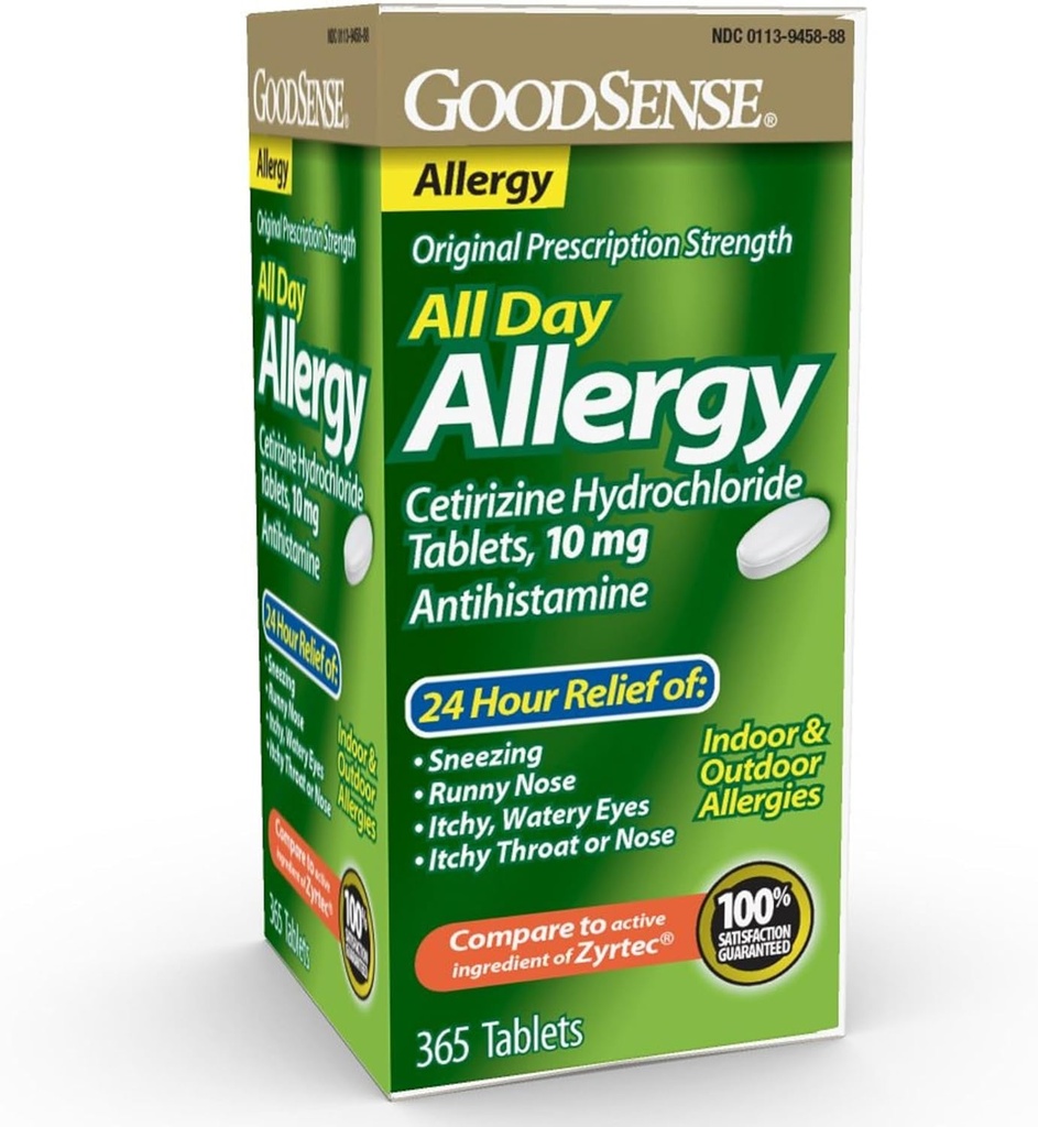 GoodSense Allergi, Cetirizin Hydrochloridtabletter, 10 mg, Antihistamin, 365 Tælling