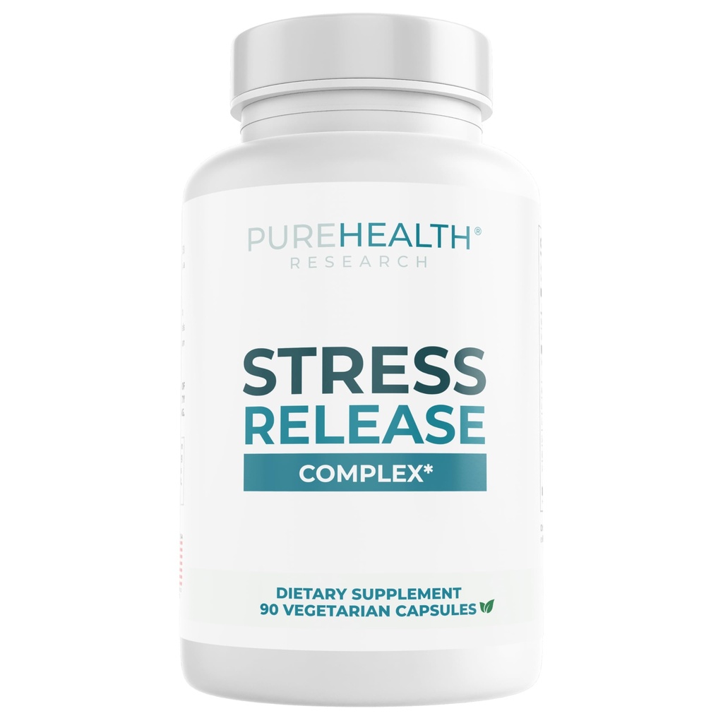 PURESUNDHEDSFORSKNING Stress Release Complex - Mood Support for Kvinder & Mænd - Hjælper med lejlighedsvis stress & afslapning - Med Ashwagandha, L Theanine, Lemon Balm, Niacin & mere - 90 Kapsler