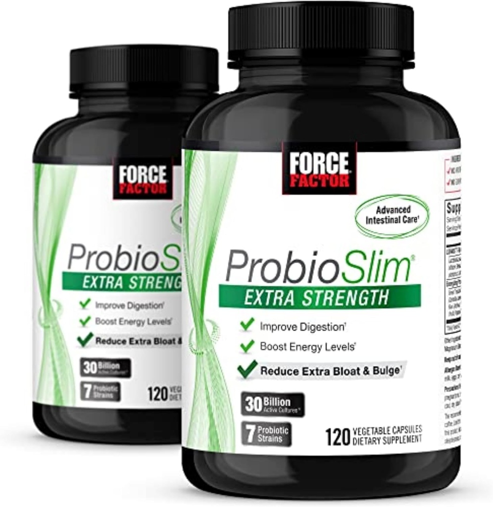 Force Factor ProbioSlim Extra Strength, Probiotisk tillæg for kvinder og mænd med 30 milliarder CFU 'er og Green Tea Extract til Gut Health Support, Bloating and Gas Relief, 120 Greve (pakke af 2)