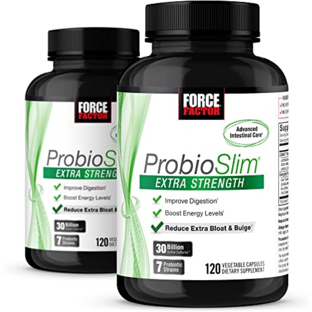 Force Factor ProbioSlim Extra Strength, Probiotisk tillæg for kvinder og mænd med 30 milliarder CFU 'er og Green Tea Extract til Gut Health Support, Bloating and Gas Relief, 120 Greve (pakke af 2)