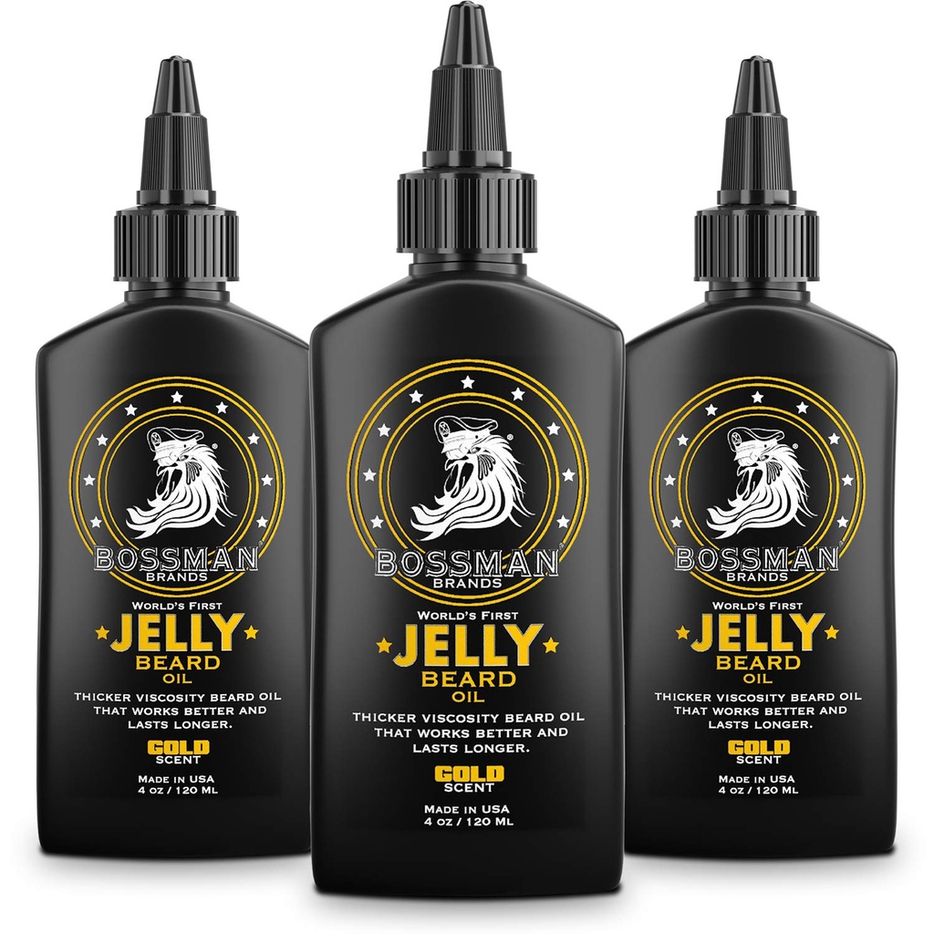 Bossman Jelly Beard Oil for Mænd - 3 Pack (12 oz i alt, guld Procent) - Softens, Fugt & Betingelser med naturlige ingredienser