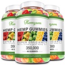 Hamp Gummies 3 pakker høj potens Pure Organic Supplement - med Natural Hamp Oil Extract for Sleep, Smerte, Angst Gummy Edibles Vegan, Non- GMO