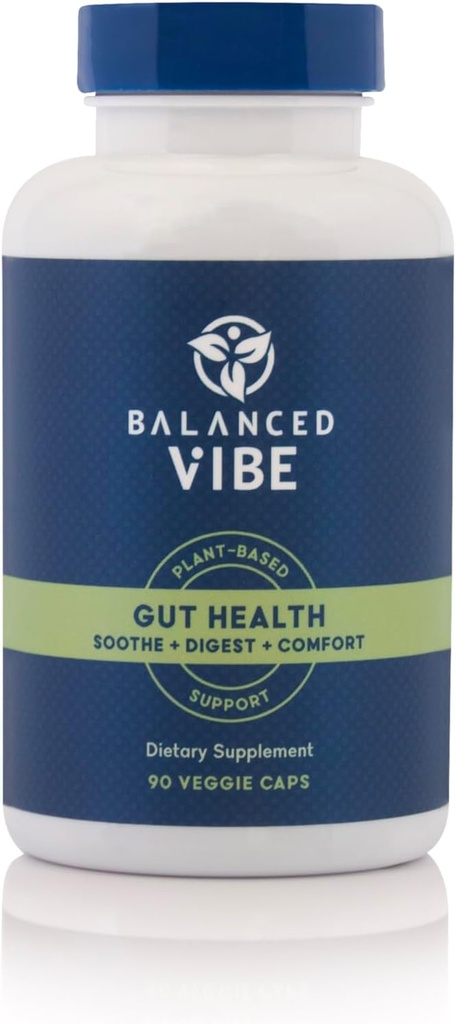 Balanceret Vibe Organic Gut Health Supplement Note 124; Plant- baseret fordøjelsessystem & Gut Lining Support Note 124; L- Glutamin, Glycin & 5 Organic Herbs to Reset Sund fordøjelse og brændstof din dag