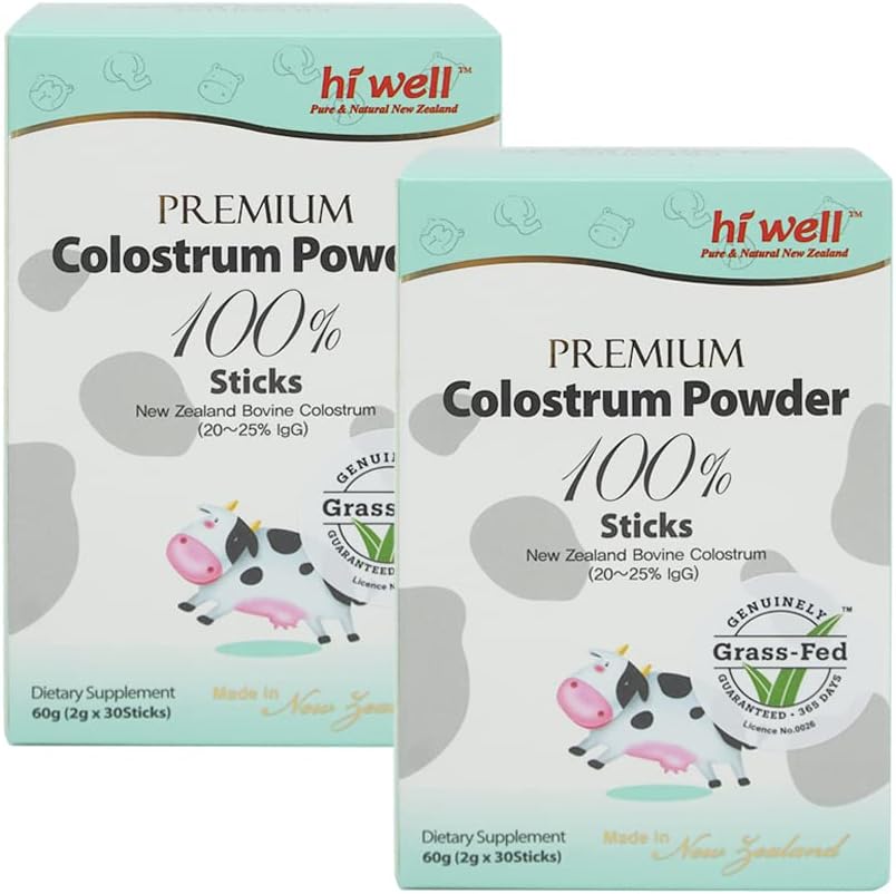 (Pakke af 2) Hi Well Premium Grass- Fed Colostrum Powder 100% 2g 30Sticks