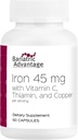 Bariatric Advantage Iron 45 mg med vitamin C, thiamin og kobber til øget absorption og udnyttelse, Nemt fordøjeligt for Gastric bypass og Sleeve Gastrectomy Kirurgi Patienter - 60 Tæl
