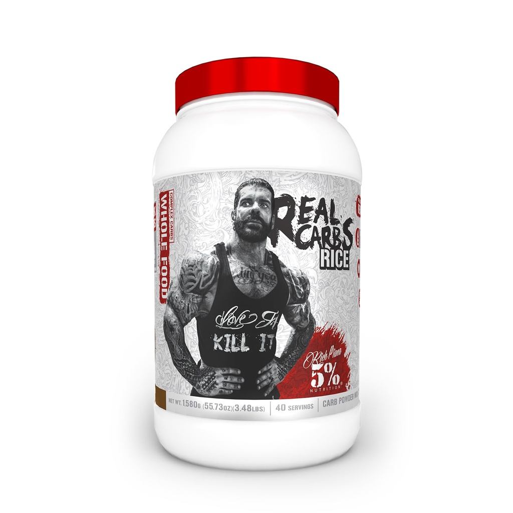 5% Nutrition Rich Piana Real Carbs Rice med Real Food Complex Kulhydrater, Langvarig Lav Glycemisk energi til Pre- Workout / Post- Workout Inddrivelse Måltid, 3,5 LB, 40 Servering (Kakaohimlen)