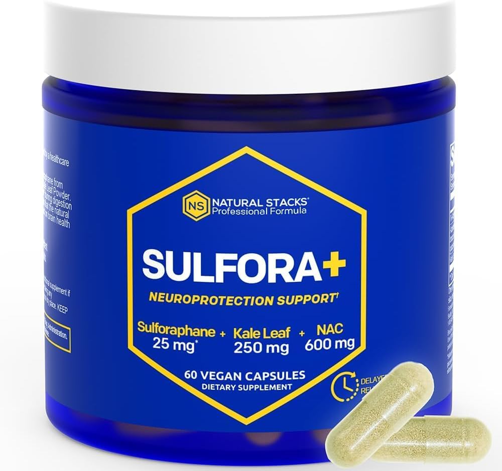 N- Acetyl- L- Cysteine 600mg NAC Supplement - Sulforaphane Supplement 25mg - Superfood Kale Leaf Powder with Organic Broccoli Sprut - Brain Health Antioxidants - 60 NAC kapsler