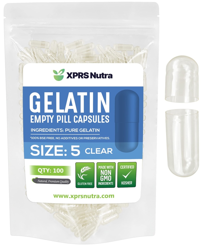 XPRS Nutra Størrelse 5 Tomme kapsler - 100 Greve klar meget lille Tomme Gelatine kapsler - Piller selv Capsule Fyldning - Fyldelig Pille Gel Caps til Do- It- Yourself Vitamin Kosttilskud