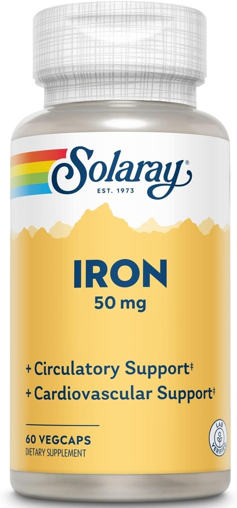 Solaray Iron 50 mg 3 gange 125; 60 gange 125; pakning med 2 stk.