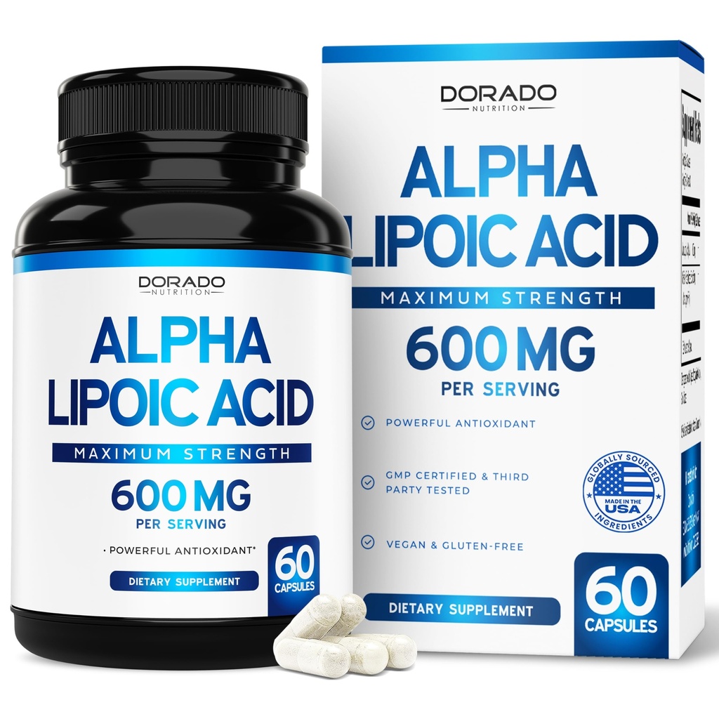 Alpha Lipoic Acid 600 mg per servering 60 kapsler - Potent antioxidant til neuropati og kardiovaskulær sundhed (ALA supplement) - tredjepart testet, non-GMO, gluten fri, Vegan & USA Made