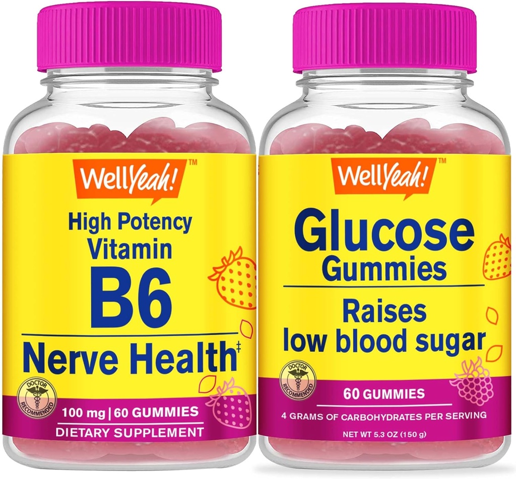 WellYes High Potency Vitamin B6 + Glucose, Gummies Bundle - Great Tasting, Vitamin supplement, Gluten Free, GMO Free, Chewable Gummy