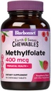 Bluebonnet EarthSweet Methylfolate 400 mcg Cellular Active Coenzyme 5-MTHF L Methyl Folate Supplement - Prenatal & Energy Support* - Non-GMO, Vegan, Gluten-Free - Raspberry - 90 Chewable Tablets