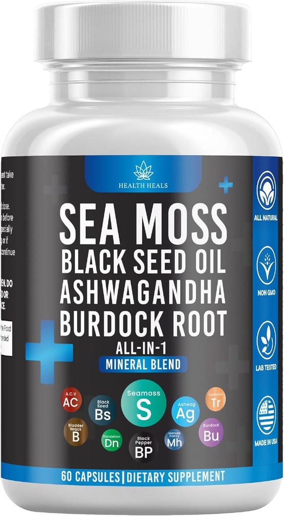 Silicon Sea Moss Black Seed Oil Ashwagandha Bladderwrack Burdock - 60 Count