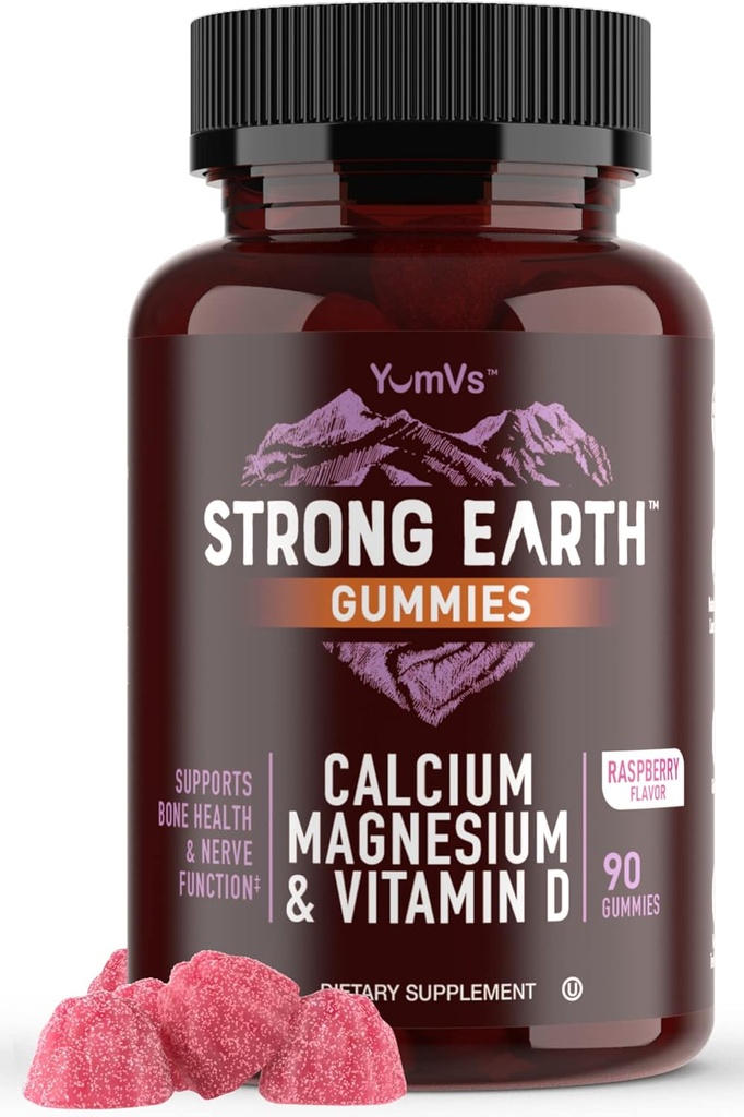 YUM- V 's Stærk Earth Calcium, Magnesium, D3- Gummies Vitamin Gummies, Calciumsupplement for Stærk Knoglesundhed for kvinder & mænd - Certificeret Kosher (90 Greve)