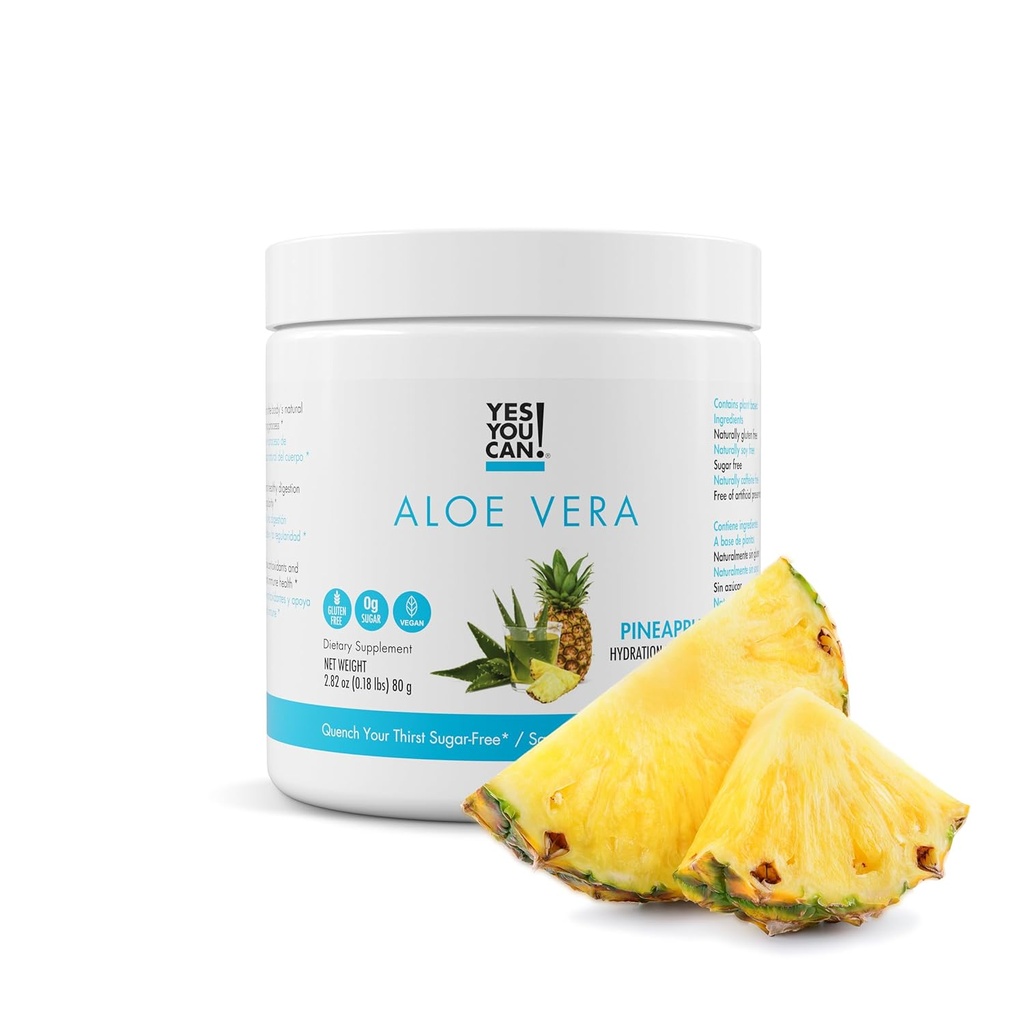 Ja, du kan! Organic Aloe Vera Powder Drink Mix - Hydration Booster Infunderes med Pure Aloe Juice - Lækre flavors - Lavet i USA - Antioxidant Rich - Ananas Flavor - 40 Servere