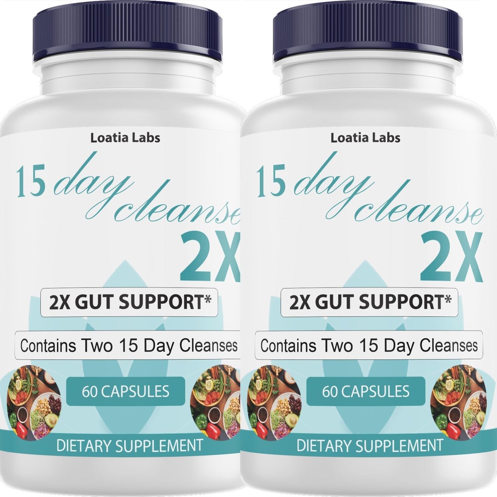 15 dag rense 2X - Dobbelt Gut & Colon Support - Avanceret Gut rense Detox for kvinder og mænd med Alfalfa, Cascara Sagrada, Probiotika & Psyllium Husk - Non- GMO - Lavet i USA - 60 kapsler (2 flasker)