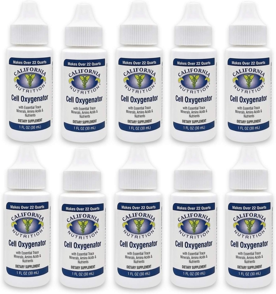 Cell Oxygenator 1 Fl Oz flaske (pakke med 10), Cell Food Concentrate Liquid Oxygen Water Drops, Nutritional Dietary Supplement, Suport Immunsystem, Amino Acids & Trace Minerals