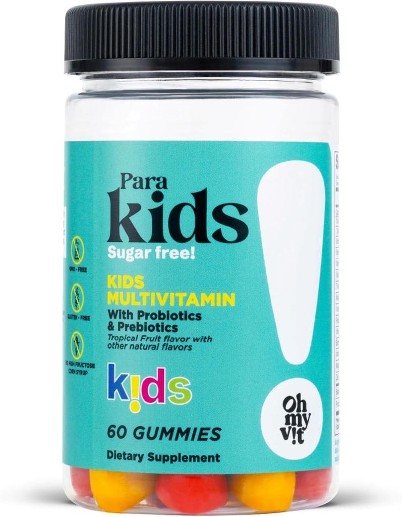 Oh my vit! para Kids Gummy Multivitamin med Probiotika & Prebiotika, Tropical Fruit Flavor til børn i alderen 4 +, 60 Greve