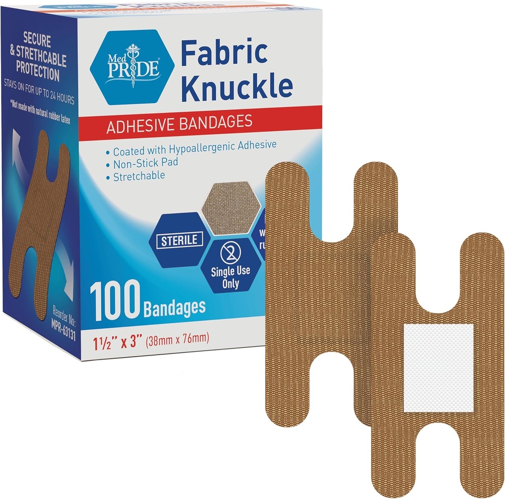 MED PRIDE 100 Steril Fabric Fingertip, Finger, og Knuckle Bandager - Latex og gummi fri Hypoallergen, 1,5 in X 3in