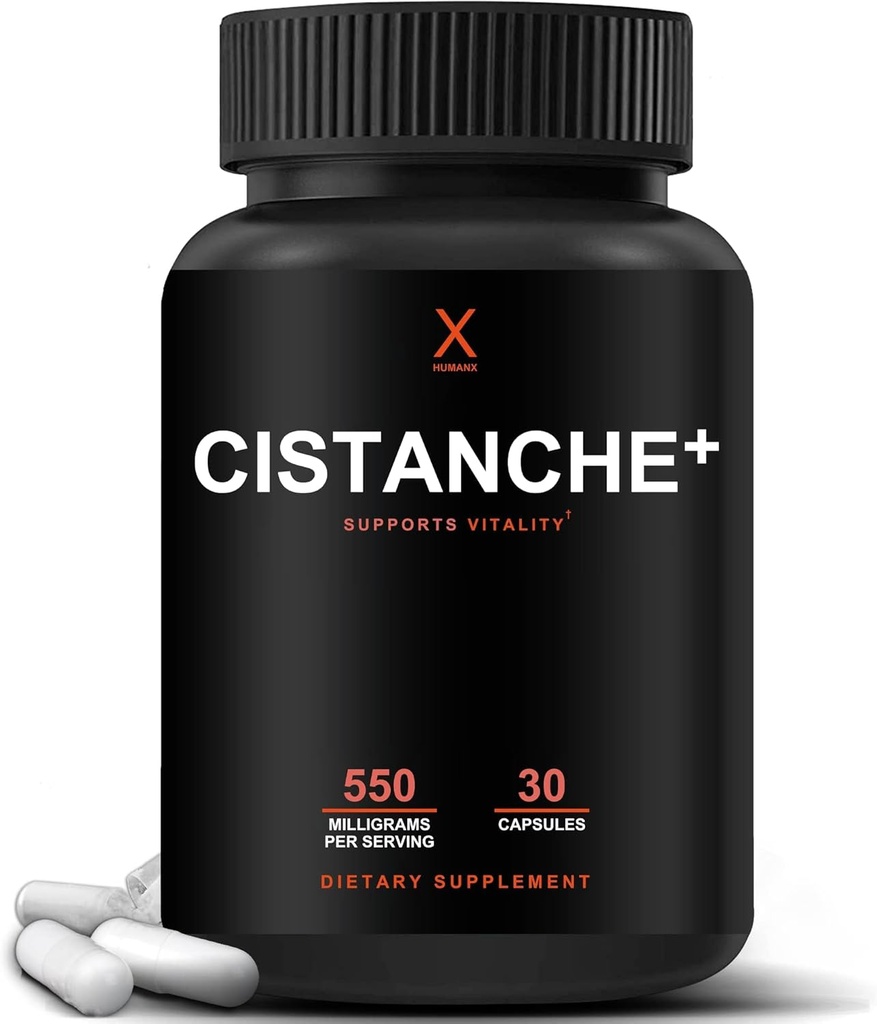 Humanx Cistanche + 550MG (Cistanche Tubulosa Extract Powder for Men) USA Lavet - Nem at synke kapsler - Kraftigt supplement til støtte Atletisk ydeevne, Styrke, & Vitality