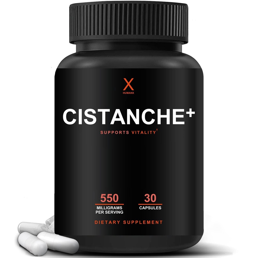 Humanx Cistanche + 550MG (Cistanche Tubulosa Extract Powder for Men) USA Lavet - Nem at synke kapsler - Kraftigt supplement til støtte Atletisk ydeevne, Styrke, & Vitality