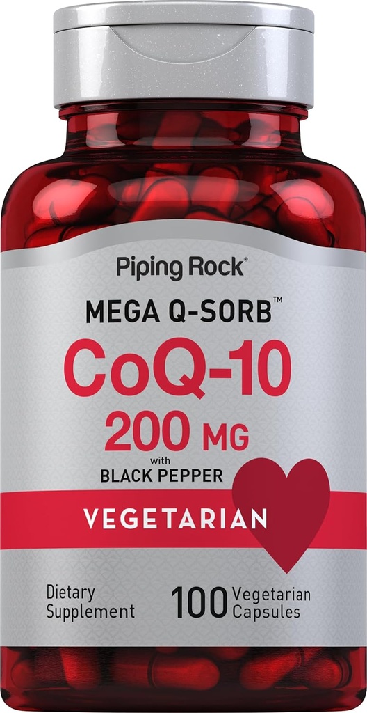 Piping Rock CoQ10 200mg Capsules against 124; 100 Pills konsekvente 124; med Black Pepper Extract 124; Coenzym Q10 Supplement for kvinder og mænd 124; Vegetar, Non- GMO, Gluten Free