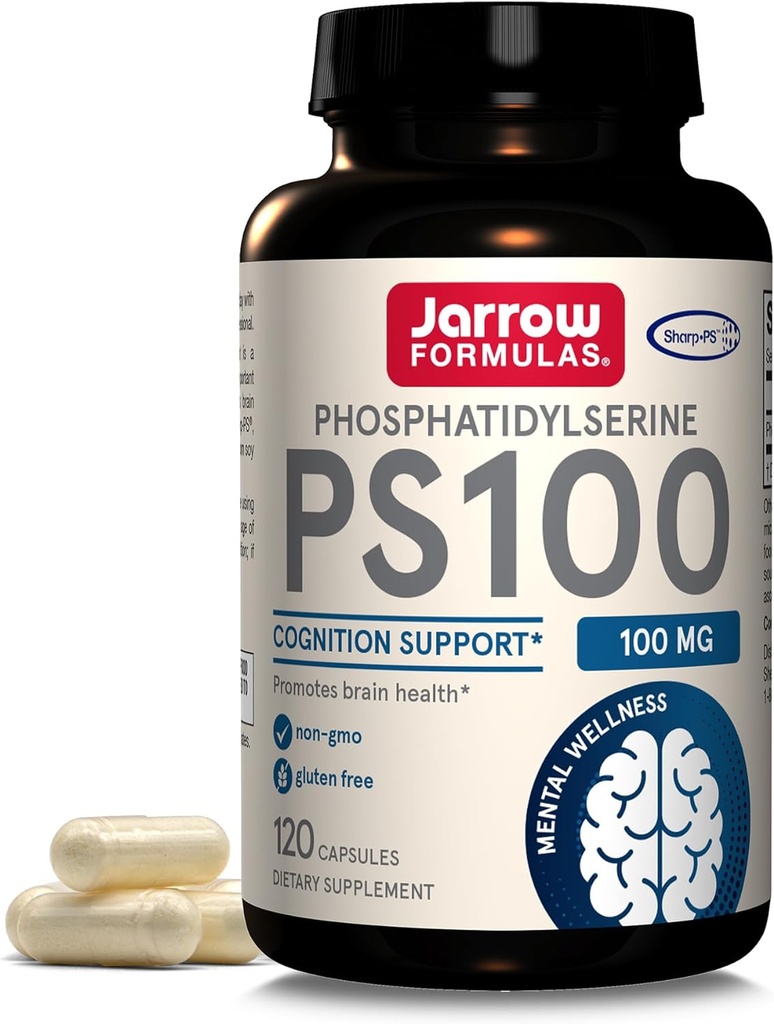 Jarrow Formulas ® PS100 Phosphatidylserin, 100 mg, Kosttilskud til Hjerne Sundhed og Kognition Support, 120 kapsler, Op til en 120 dages forsyning
