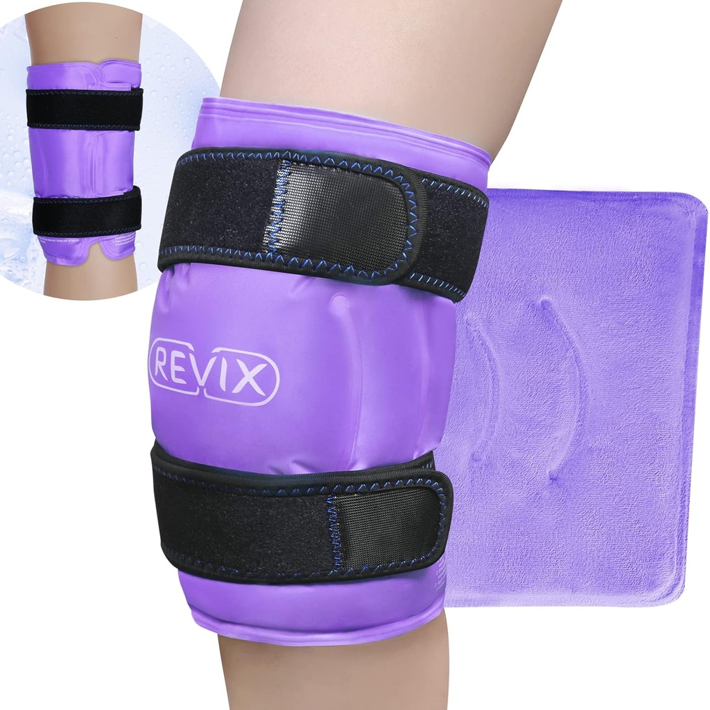 REVIX XL Knee Ice Wrap Around Entire Knee, Gel Ice Pack til Muscle Ache, Cold Pack til at reducere ubehag og fremme fleksibilitet, Soft Plush Linings, Purple