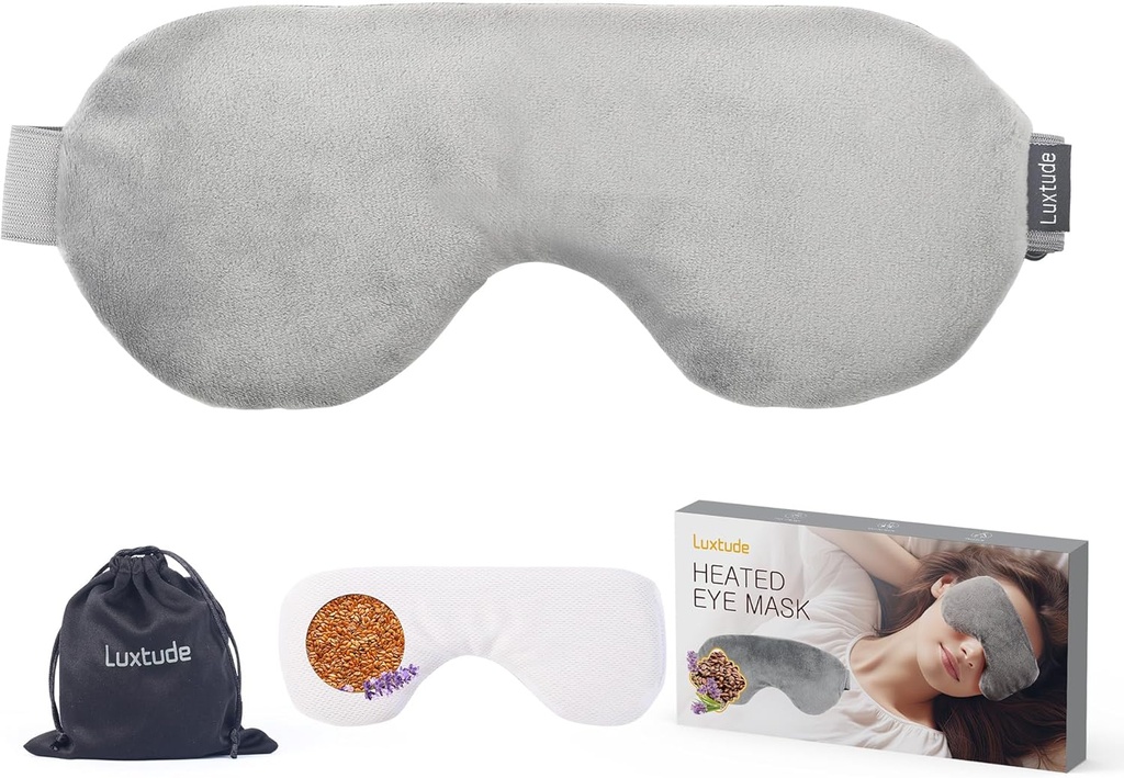 Luksus Opvarmet øjenmaske til tørre øjne med flaxseed & Lavendel, Mikrobølgeovn Varm Eye Compress Fugtig varme, Vægtet øjenmaske til søvn, Hot Style Eye Compress til puffy øjne, mørke cirkler (grå)