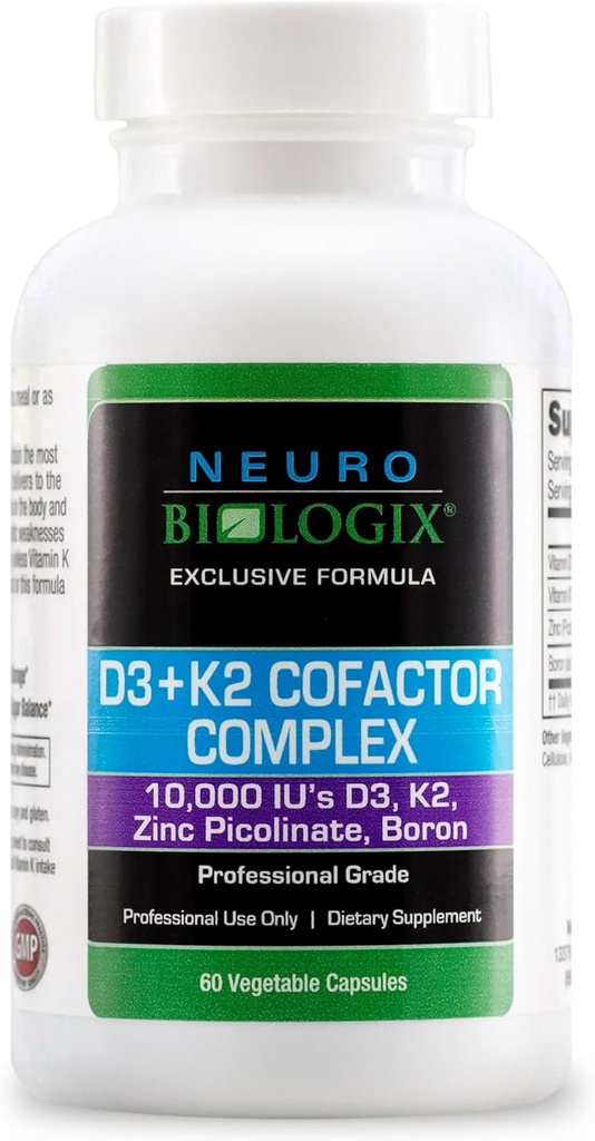 D3 + K2 Cofactor Complex - hjælper med at maksimere D-vitamin fordele for ben, hjerte og immunforsvar - Formuleret med vitamin D3, K2 (vitaMK7 ®), Zink & Boron til at fremme effektiv Calciumudnyttelse - 60 Caps