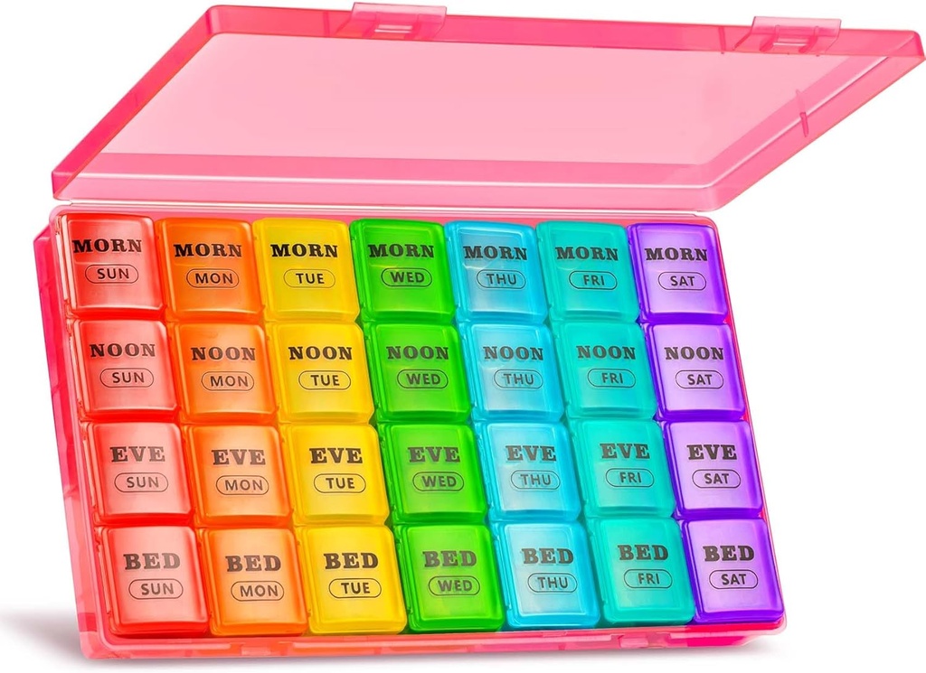 XL Stor Ugentlig Pill Organizer 4 gange om dagen, 7-Day Pill Boxes og Organizer AM PM, Big Compartments Pill Case, Månedlig Medication Organizer 28 dages dispenser for Fish Olies Buddy