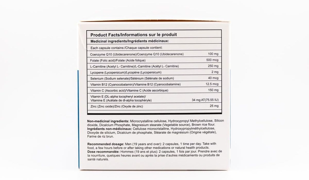 En naturlig mandlig fertilitet support supplement med CO- Q10, L- Carnitin og E-vitamin, 60 kapsler