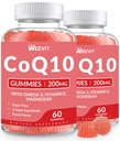Sukkerfri CoQ10 Gummies 200 MG, Coenzym Q10 (Ubiquinon) Gummies for voksne, Co Q10 Supplement med Omega-3, Magnesium, Energy, Brain Support