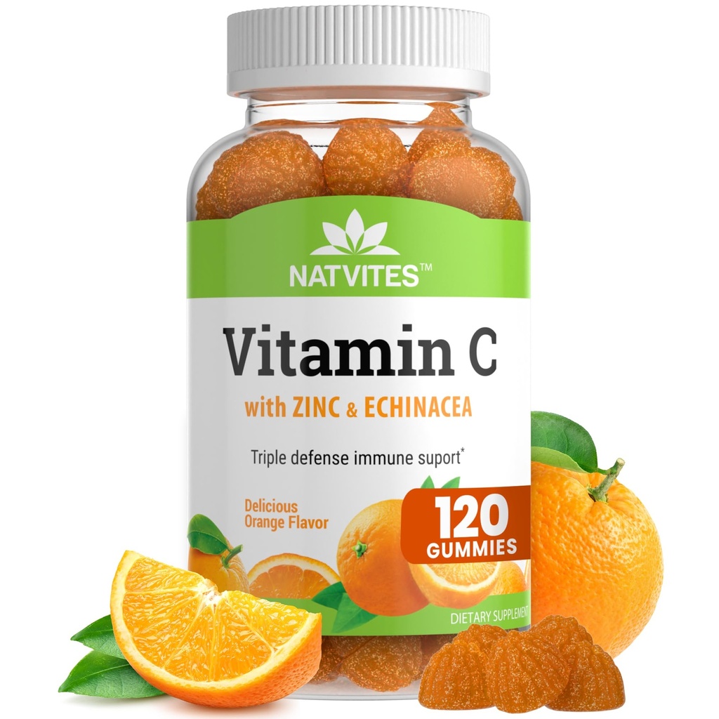 Vitamin C og Zink Gummier til voksne med Echinacea og Rose Hips - Orange Flavored Gummy Vitaminer til kvinder & mænd - immunsupport supplement - non-GMO, Vegan, Gluten, Nut og Dairy Free (120 Tæl)