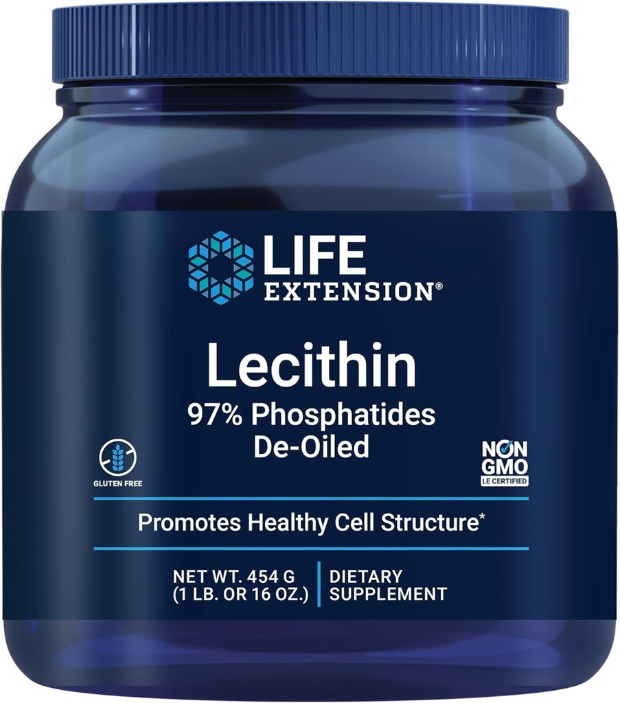 Life Extension Lecithin, Promotes Healthy Cell Structure and Function in The Brain, Gluten Free, Non-GMO, Vegetarian, 454 Grams