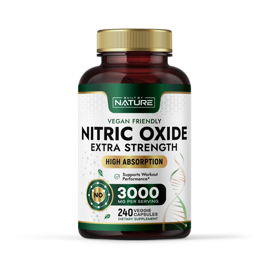 Bygget af Nature Nitrogenoxid Supplement 3000mg med L- arginin og L- Citrullin - 240 kapsler