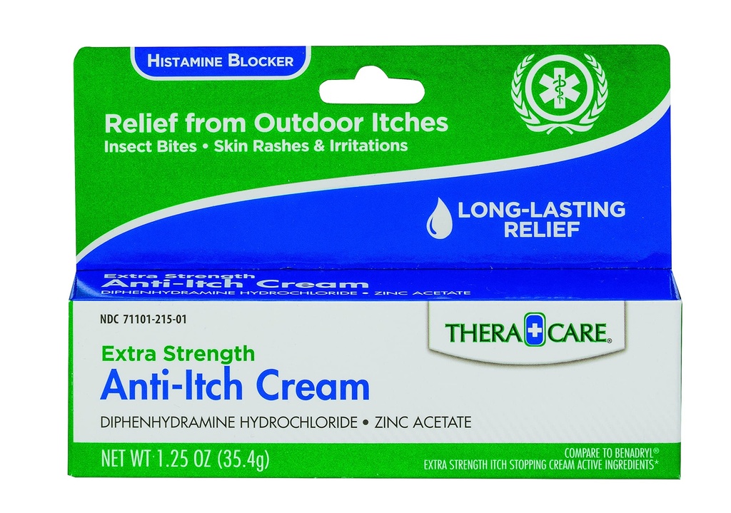Thera Care Anti- Itch Cream er 124; Ekstra styrke er 124; Udendørs Itch Relief er 124; 1,25 oz