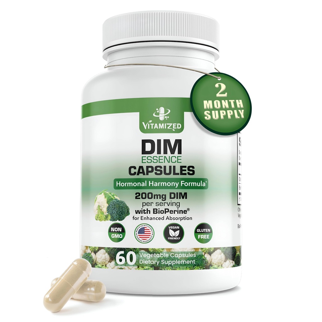 Dim Østrogen supplement til Hormonet Harmony & Hud Sundhed, 2 måneders forsyning - 200 mg Diindolylmethan til Metabolisme Balance, Menopause, Mood Support w Bioperine til højere absorption