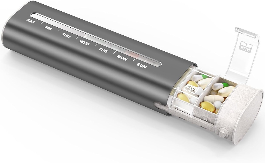 Zannaki Aluminum 7 Day Weekly Pill Organizer, Portable Travel Pill Case with Three Layer Seal, Large Capacity Cute Daily Pill Box, Pill Holder Container for Vitamins, Pills, Supplements and Medication