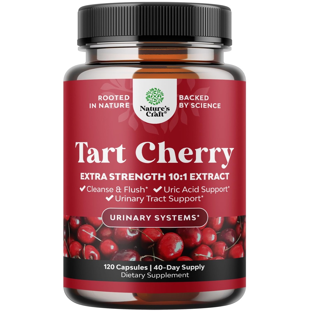Avanceret Tart Cherry Extract Kapsler - Ekstra styrke 750mg Per Servering Ækvivalent Tart Cherry Kapsler Urisyre Cleanse og fælles støtte supplement - Muscle Recovery Supplement 120 Tæl