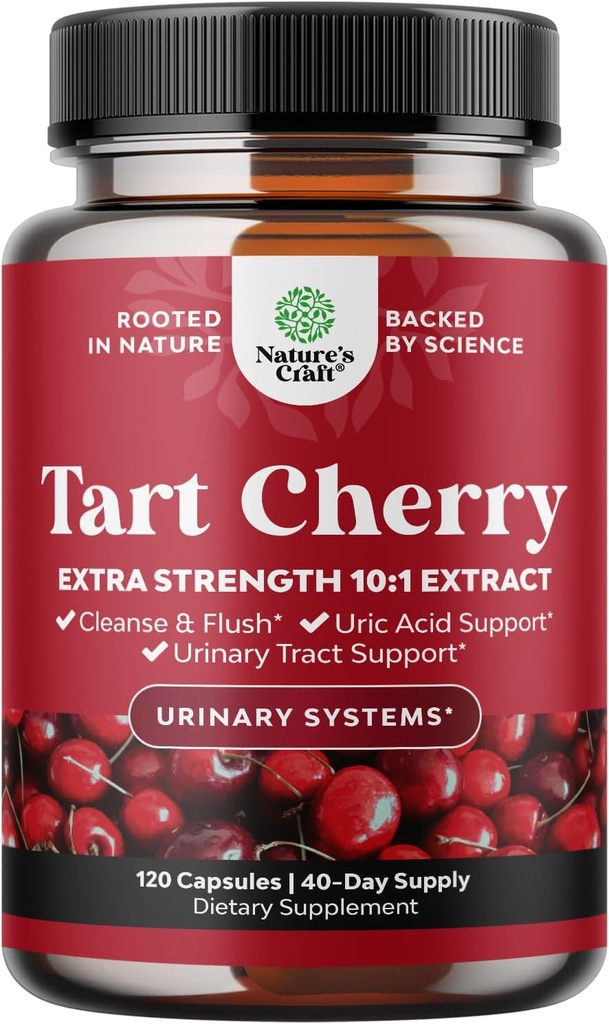 Avanceret Tart Cherry Extract Kapsler - Ekstra styrke 750mg Per Servering Ækvivalent Tart Cherry Kapsler Urisyre Cleanse og fælles støtte supplement - Muscle Recovery Supplement 120 Tæl