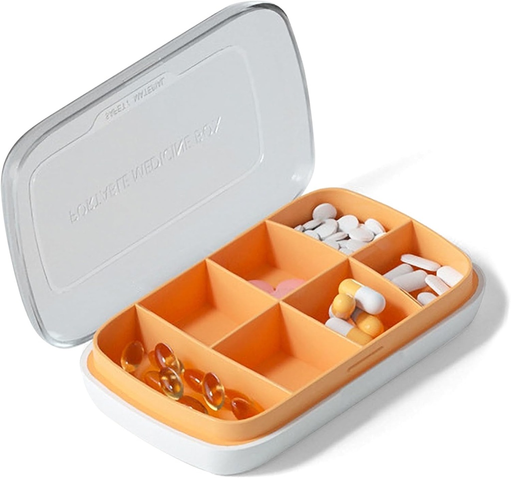 Travel Pill Organizer 1Packket Pocket Pharmacy, 7 Compartments Lille Pill Box, Daily Pill Organizer, Bærbar Pill Case, Medicin Organizer Box for Pocket Purse Vitamin Container (Orange)